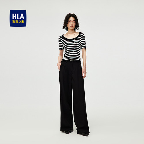 海澜之家撞色条纹显瘦短袖针织衫