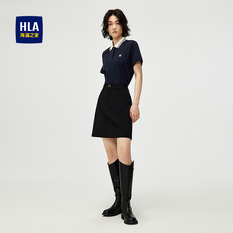 HLA/海澜之家翻领短袖POLO衫春夏新爽棉珠地透气休闲上衣女装