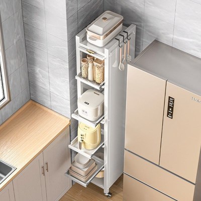 抽拉式厨房置物架多层窄缝夹缝隙收纳架带门移动储物柜冰箱侧架子