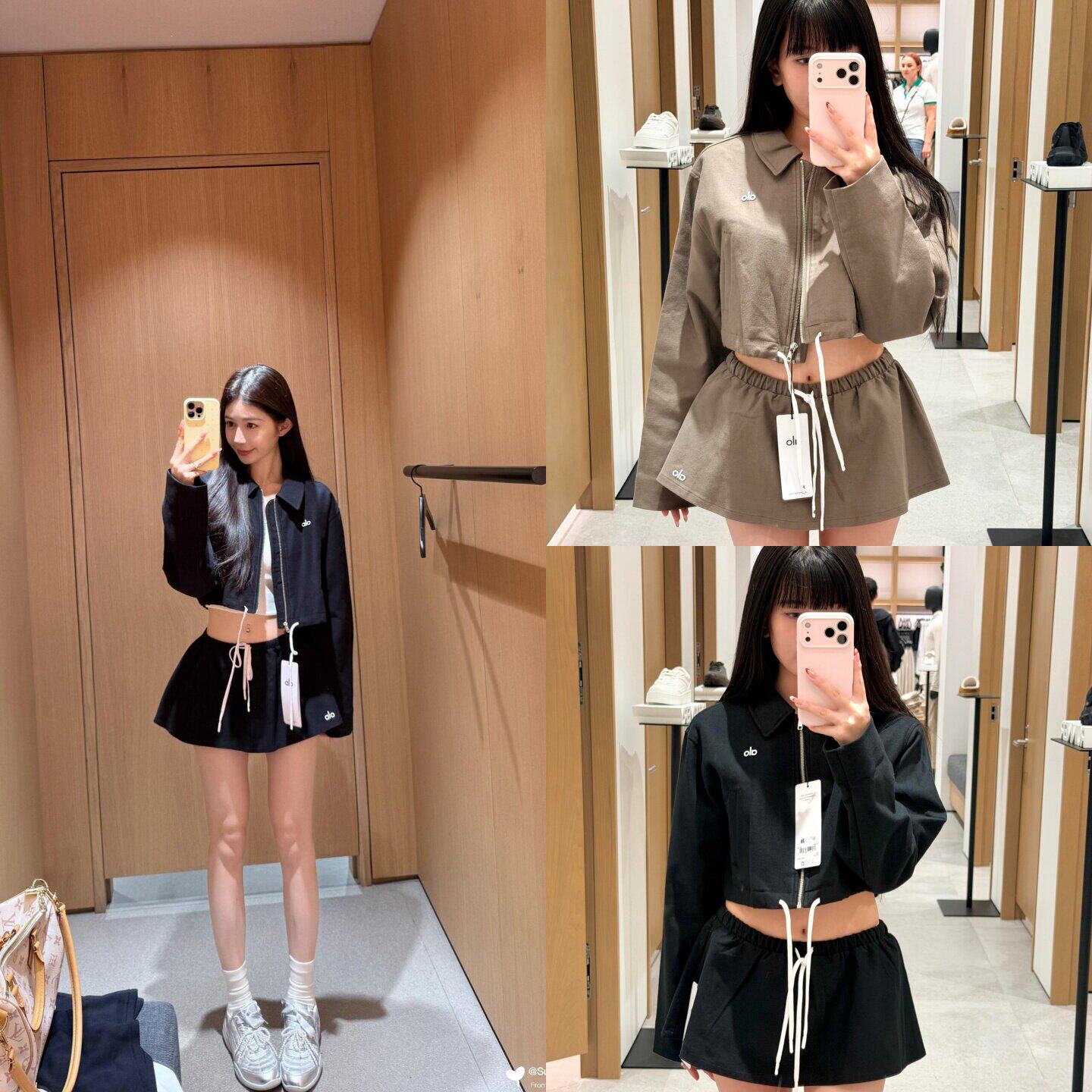 正品代购两件套MIU气学院风短款外套低腰超短裙休闲短裙套装女