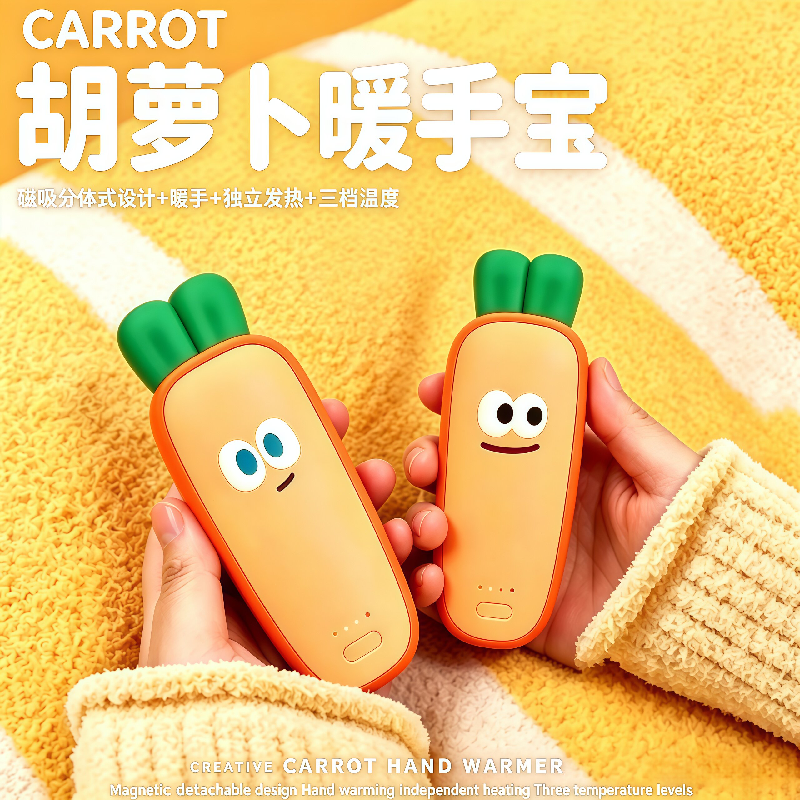 胡萝卜磁吸可分体暖手宝暖手神器