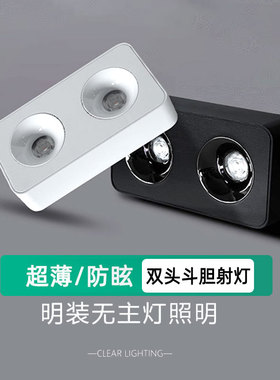 超薄防眩明装射灯led斗胆灯2X7W12W客厅卧室无主灯双头方形吸顶灯
