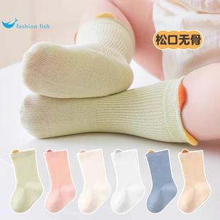 婴儿袜子春秋款 女童松口不勒小腿袜 新生儿宝宝无骨中筒棉袜秋冬季