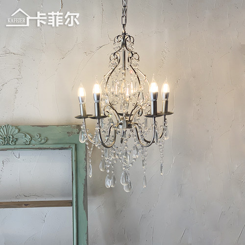 美式乡村吊灯餐厅灯卧室衣帽间衣帽间复古银水晶灯服装店创意灯具