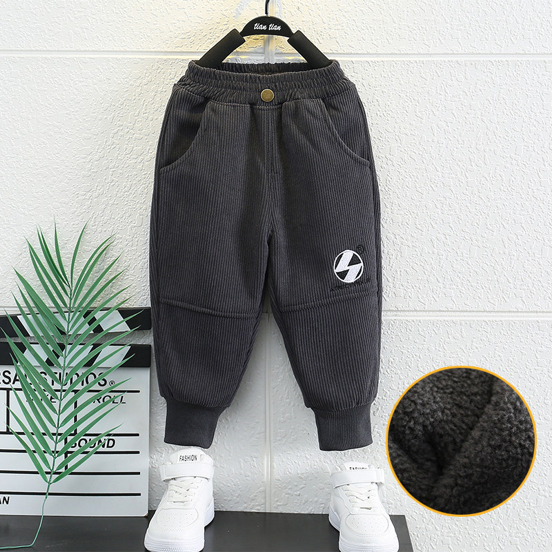 男童加绒裤子秋冬装宝宝灯芯条绒长裤加厚2022冬季新款儿童一体绒