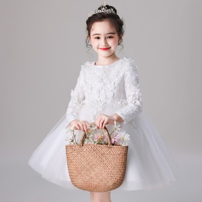 儿童礼服女童加厚长袖公主裙小女孩生日裙花童走秀钢琴演出服秋冬