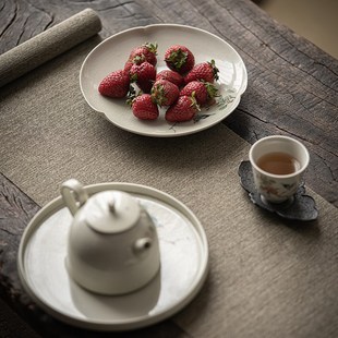 草木灰壶承壶垫干泡茶盘陶瓷茶杯茶承茶托盘日式小茶台茶碟茶点盘