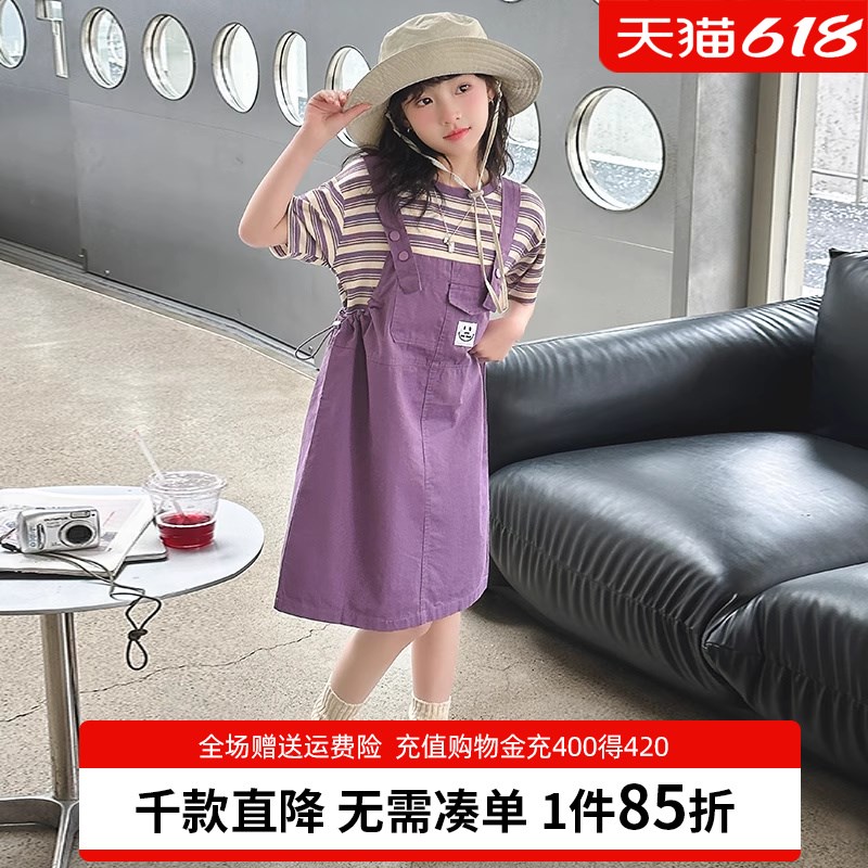 2025新款女童背带裤套装夏装儿童洋气夏季时尚大童夏款短袖夏天潮图片