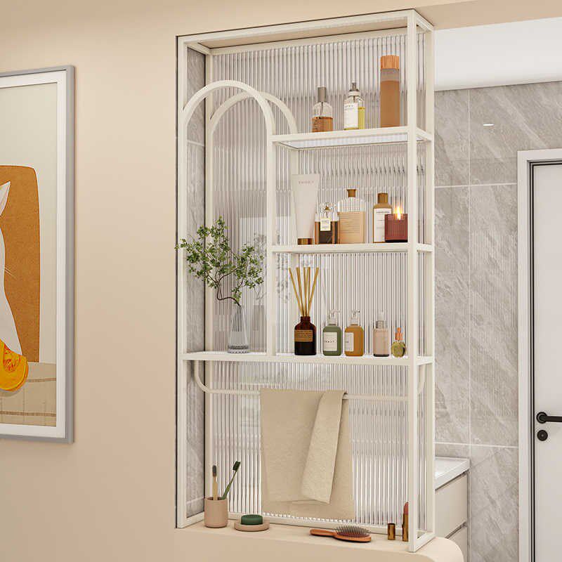 卫生间半墙玻璃屏风玄关柜客厅洗漱台挂毛巾装饰遮挡置物架矮隔断