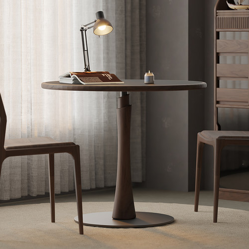 实木圆桌岩板小户型家用北欧餐厅饭桌子简约现代黑胡桃木圆形餐桌