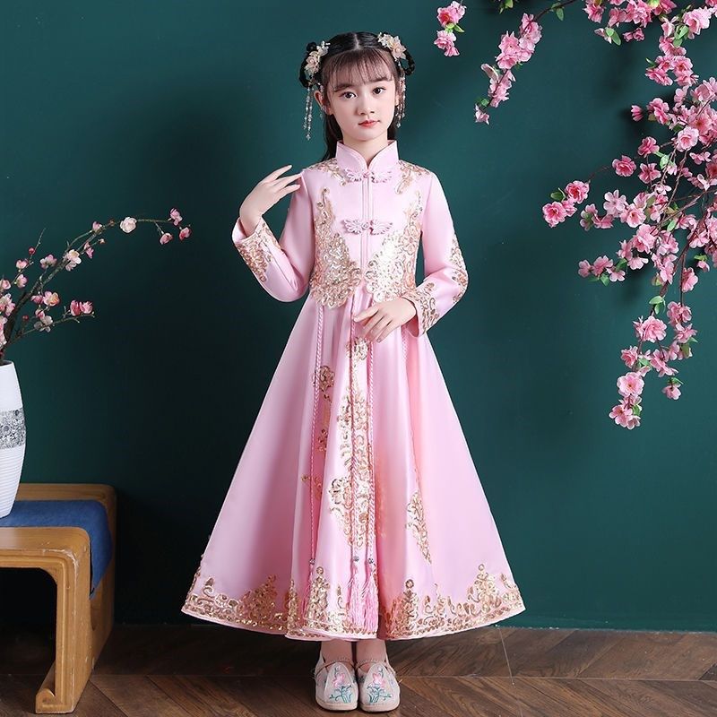 女童汉服时尚礼服唐装连衣裙网红女孩古风民族气质中国风拜年服