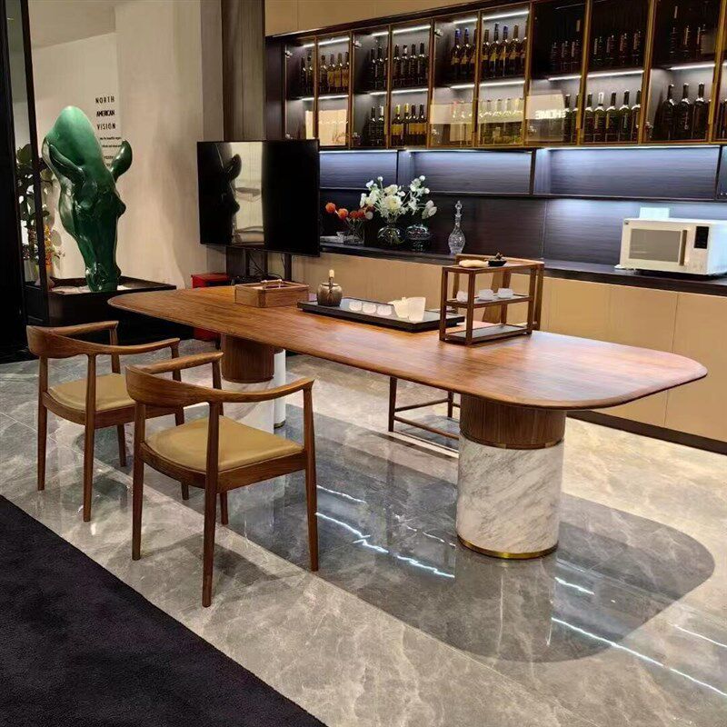 新中式轻奢实木茶桌椅组合别墅大平层办公室茶台高级感泡茶桌定制