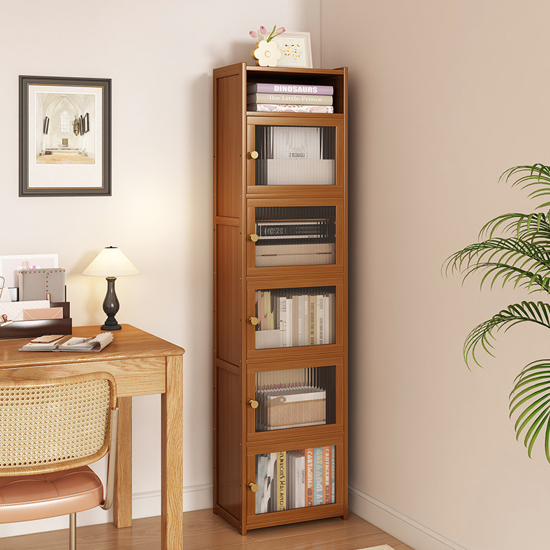 客厅落地式儿童书架书桌旁桌面小窄书柜现代简约置物架靠墙多层竹