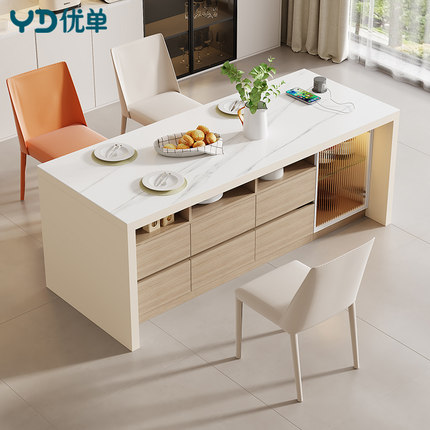 多功能齐平款岛台餐桌一体小户型家用窄岛台开放式平岛吧台2E69