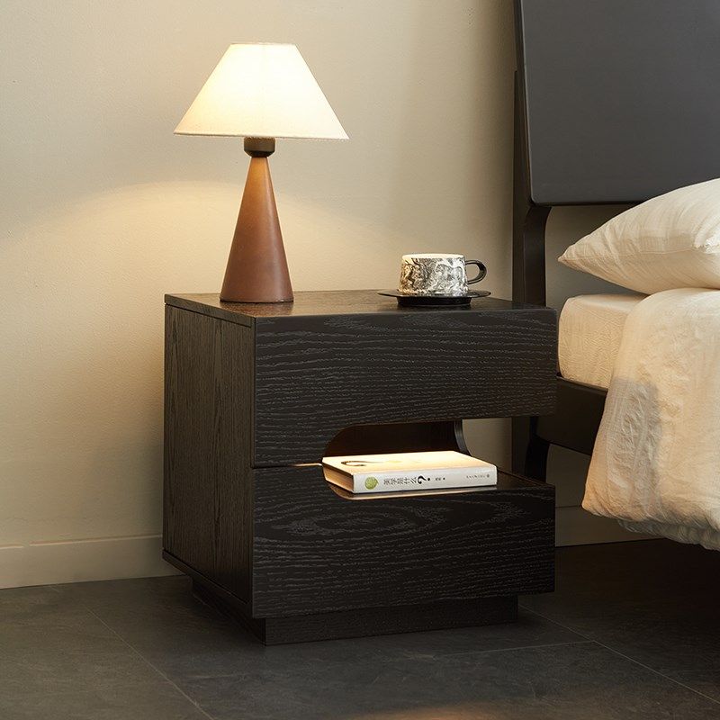 意式极简实木床头柜卧室家用创意悬浮式床边柜带灯黑色收纳储物柜