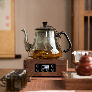 静音触控胡桃木黑晶炉煮茶器玻璃煮茶壶小型电热蒸泡茶炉家用烧水