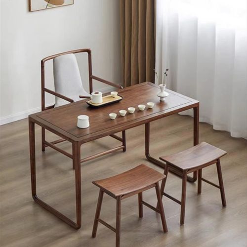 北美黑胡桃木茶桌原木大板阳台喝茶桌茶椅组合茶室长条桌办公泡茶