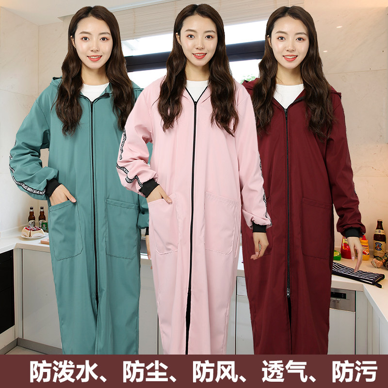 春夏薄款防尘防水罩衣加长款工作服羽绒服罩大码围裙韩版外套大褂图片