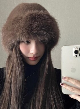 冬季韩版保暖纯色毛绒渔夫帽时尚百搭帽子女加厚护耳显脸小盆帽