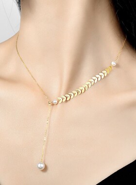 小众设计感气质轻奢可伸缩调节锁骨链麦穗人工珍珠项链女百搭