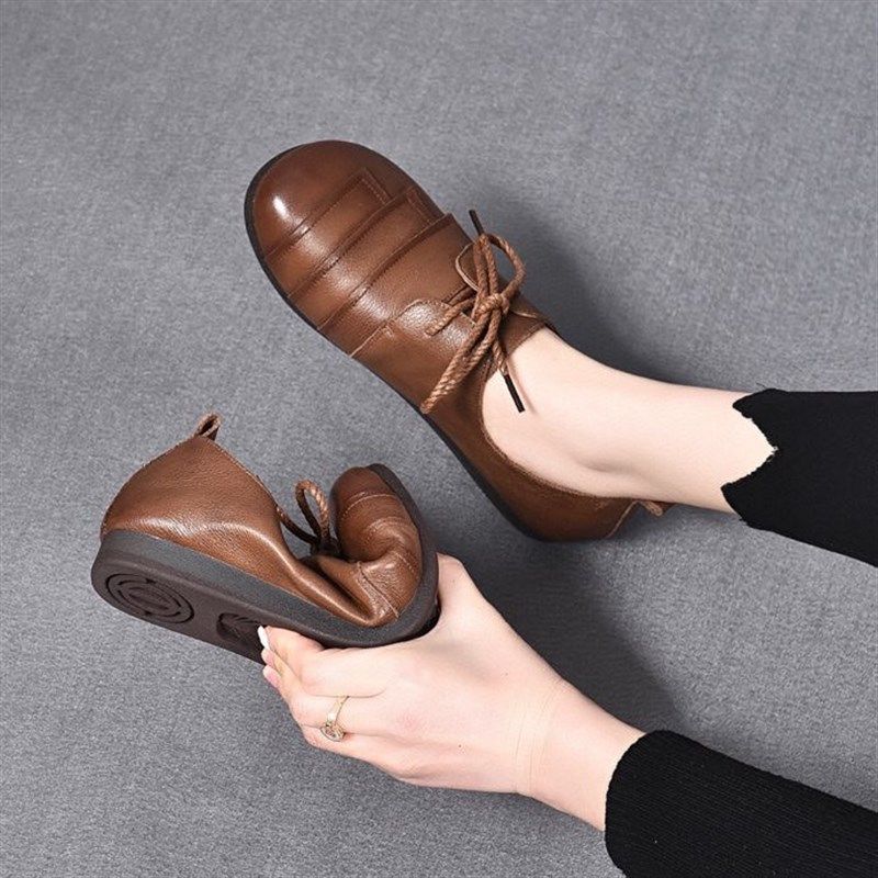 2023春季新款真皮单鞋系带低跟豆豆鞋深口真皮低跟时尚圆头妈妈鞋,女鞋,深口单鞋,淘宝优惠券,粉丝福利购,淘宝优惠卷
