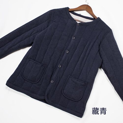 中老年羊毛绗缝开衫女加绒加厚冬季单件夹棉内胆保暖上衣男款外穿