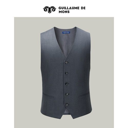 澳嘉男士马甲纯羊毛2024新款西服修身商务正装休闲灰色马夹西装