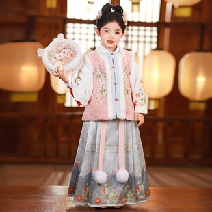 汉服冬款女童冬装加绒明制儿童拜年服宝宝日常唐装加厚古风马面裙