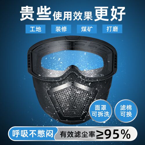 防尘面罩全脸防护防粉尘装修工地打磨电焊透明呼吸工业防护面罩