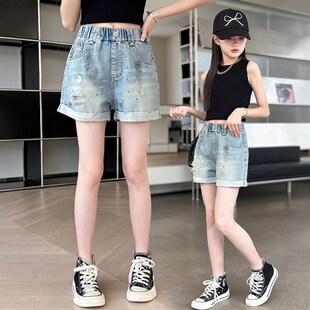 女童牛仔短裤夏装薄款百搭大童夏款女孩时髦洋派破洞儿童裤子外穿