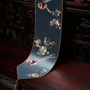 中式桌旗长方形刺绣复古红木茶几台布电视柜盖布餐桌桌布床旗定制