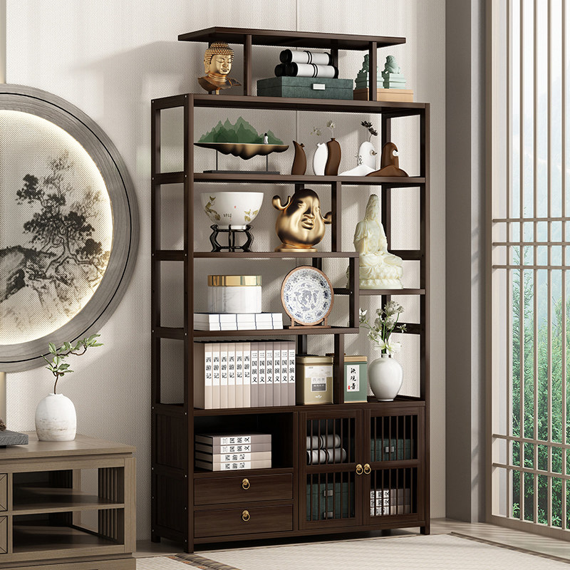 新中式博古架实木多宝阁展示柜摆件柜茶具收纳置物架子茶室茶叶架