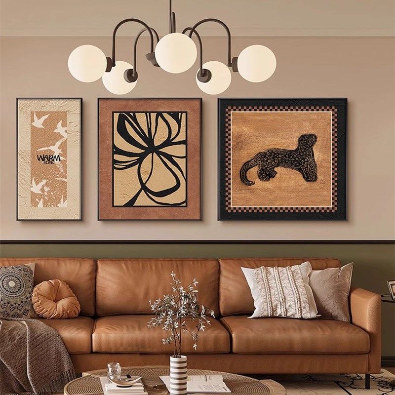 中古风客厅装饰画美式复古风沙发背景墙三联挂画小众轻奢高档壁画,家居饰品,现代装饰画,淘宝优惠券,粉丝福利购,淘宝优惠卷