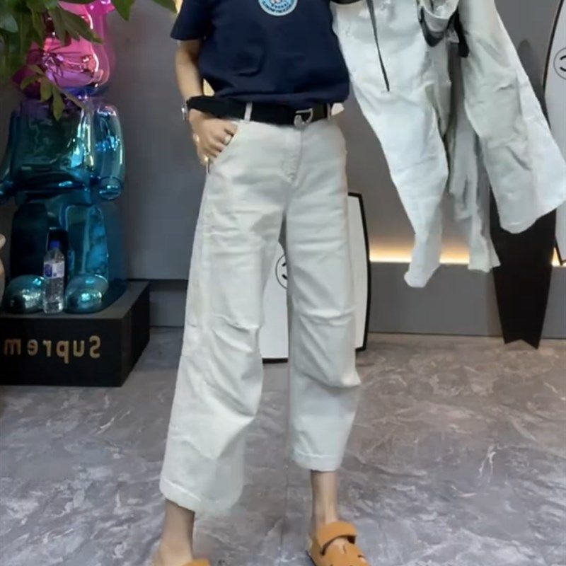 白色高腰九分直筒牛仔裤子女秋季新款大码宽松显瘦垂感直筒阔腿裤,女装/女士精品,大码裤装,淘宝优惠券,粉丝福利购,淘宝优惠卷