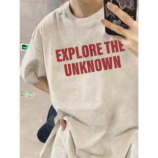 2025新款白灰色短袖t恤男生美式重磅纯棉夏季半袖青少年潮牌上衣