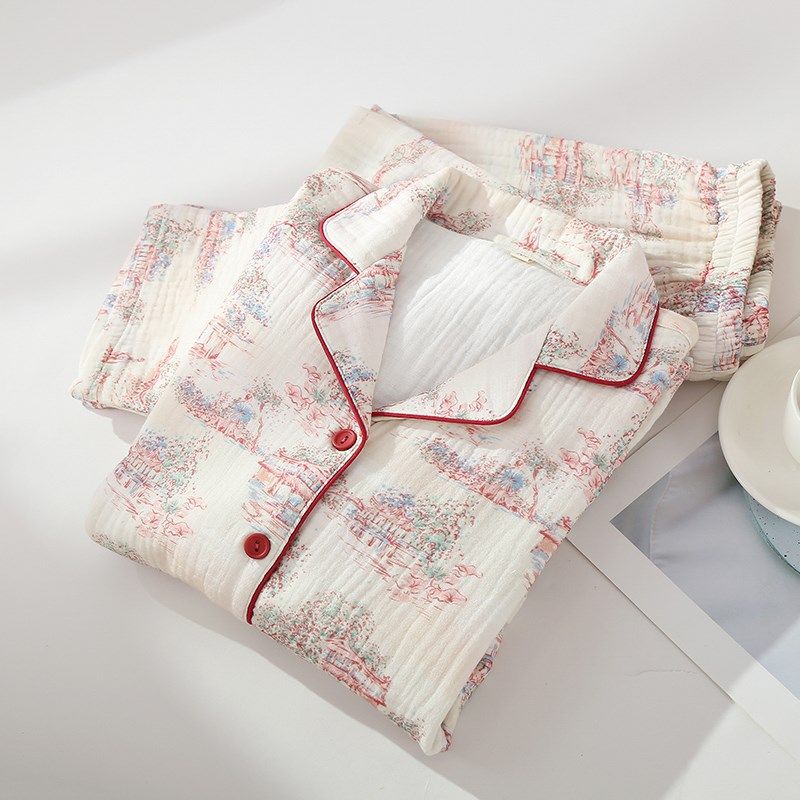 四层棉纱睡衣女士全棉纱布长袖长裤套装复古国风纯棉家居服中年,女士内衣/男士内衣/家居服,睡衣/家居服套装,淘宝优惠券,粉丝福利购,淘宝优惠卷