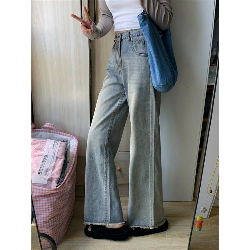 300斤胖mm大码做旧水洗牛仔裤女春夏直筒裤子高腰显瘦毛边阔腿裤,女装/女士精品,大码裤装,淘宝优惠券,粉丝福利购,淘宝优惠卷