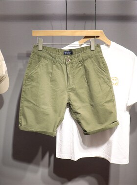 毒类 时尚军绿色短裤男士潮牌夏季修身中裤美式高街休闲简约5分裤