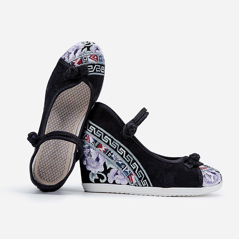 厚白底盘扣民族风布鞋国潮复古舒适内增高坡跟单鞋广场舞蹈演出鞋,女鞋,传统布鞋,淘宝优惠券,粉丝福利购,淘宝优惠卷