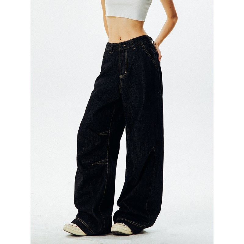 大码高级感设计小众复古牛仔裤女胖妹妹高腰mm显瘦垂感直筒阔腿裤,女装/女士精品,大码裤装,淘宝优惠券,粉丝福利购,淘宝优惠卷