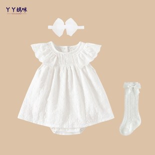 婴儿公主裙夏装 纯棉包屁裙新生儿女宝宝满月百天超仙公主哈衣 薄款