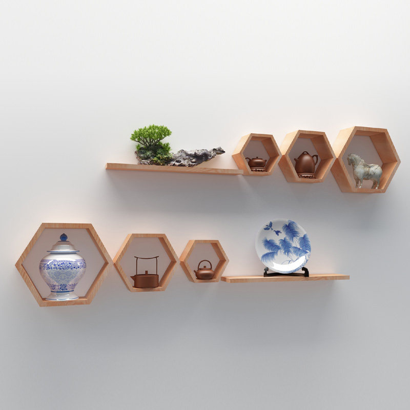 挂墙博古架实木中式置物架隔断简约现代多宝格壁挂茶壶架茶杯架