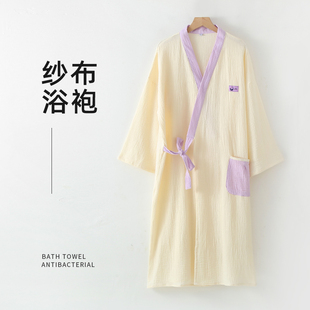 纯棉纱布浴袍女大人可穿可裹浴巾吸水速干2024新款 情侣 全棉夏季