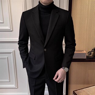 男士 时尚 两件装 西装 职业西服 休闲修身 套装 新款 高端商务正装 秋冬季