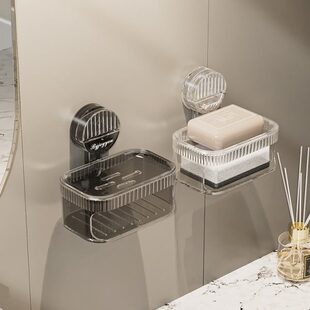 带海绵肥皂盒海绵香皂沥水沥水壁挂式免打孔家用吸盘置物架高档盒