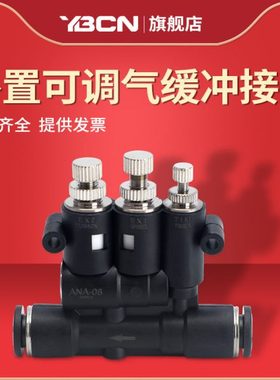 YBCN外置式气动气缸可调气缓冲接头ANA带速度调节时间SA-06/08/10