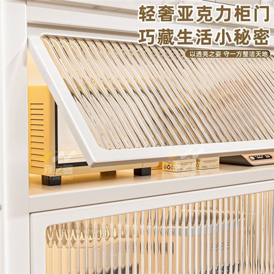 厨房置物架落地多层木板餐边柜z收纳储物柜多功能靠墙透明碗橱柜