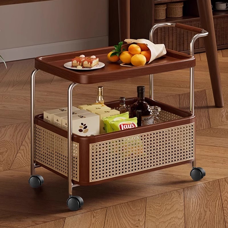 可移动边几小推车客厅沙发茶几边柜E中古风实木床头收纳置物架餐