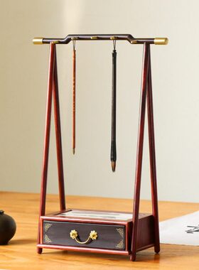 创意办公室商务挂 禅意摆件架桌面毛笔新中式高档毛笔工艺品红木