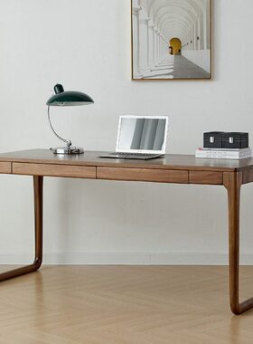 橡北北欧简约实木电脑桌美办公桌黑胡桃木书桌白写字台轻奢学习桌